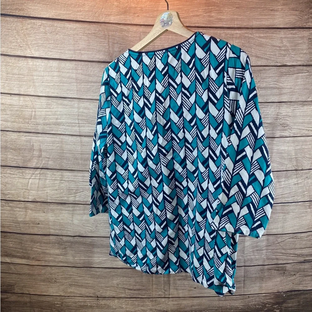 Kim Rogers Teal, Navy and White Geometric Pullover Tunic - Picture 5 of 8